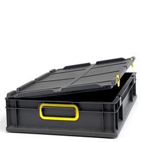 Euro přepravka CYCLE se sklopným víkem, 600x400x120 mm, barva antracit-žlutá