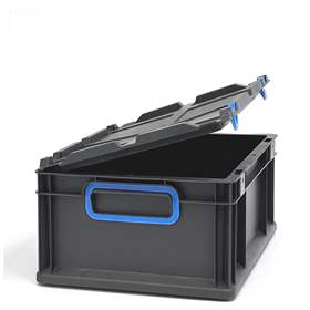 Ladă din plastic CYCLE cu capac rabatabil, 400x300x170 mm, antracit-albastră