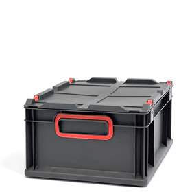 Euro přepravka CYCLE s nasazovacím víkem, 400x300x170 mm, barva antracit-červená