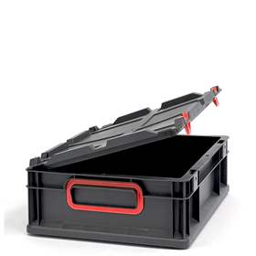 Euro přepravka CYCLE se sklopným víkem, 400x300x120 mm, barva antracit-červená