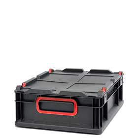 Euro přepravka CYCLE s nasazovacím víkem, 400x300x120 mm, barva antracit-červená