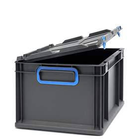 Ladă din plastic CYCLE cu capac rabatabil, 400x300x220 mm, antracit-albastră