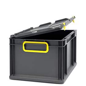 Euro přepravka CYCLE se sklopným víkem, 400x300x220 mm, barva antracit-žlutá