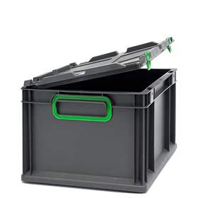 Euro přepravka CYCLE se sklopným víkem, 400x300x220 mm, barva antracit-zelená
