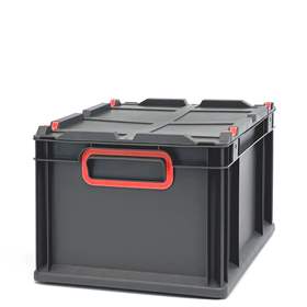 Euro přepravka CYCLE s nasazovacím víkem, 400x300x220 mm, barva antracit-červená
