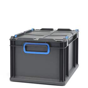 Ladă din plastic CYCLE cu capac cu prindere rapidă, 400x300x220 mm, antracit-albastră