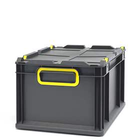 Euro přepravka CYCLE s nasazovacím víkem, 400x300x220 mm, barva antracit-žlutá