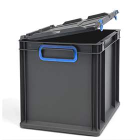 Ladă din plastic CYCLE cu capac rabatabil, 400x300x320 mm, antracit-albastră