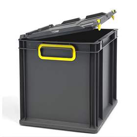 Euro přepravka CYCLE se sklopným víkem, 400x300x320 mm, barva antracit-žlutá