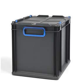 Ladă din plastic CYCLE cu capac cu prindere rapidă, 400x300x320 mm, antracit-albastră