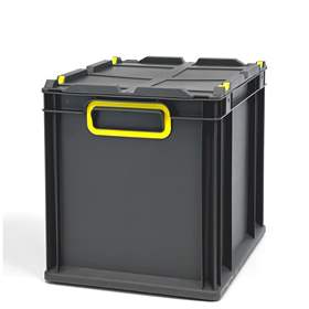Euro přepravka CYCLE s nasazovacím víkem, 400x300x320 mm, barva antracit-žlutá