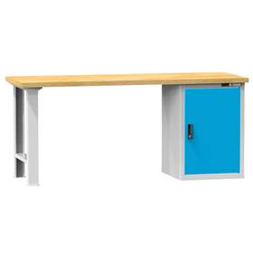 Banc de atelier KOMBI, lxLxH: 1500x700x880, 1 modul dulap atașabil sub banc, gri RAL7035/albastru RAL5012