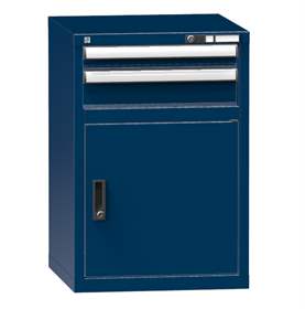 Dílenská skříňka KOMBI, v x š x h: 840 x 578 x 630 mm, 1 x dvířka, 2 x zásuvka, barva tmavě modrá RAL5010
