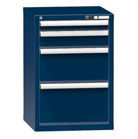 Dílenská skříňka KOMBI, v x š x h: 840 x 578 x 630 mm, 4 x zásuvka, barva tmavě modrá RAL5010