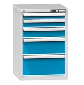 Dílenská skříňka KOMBI, 5 x zásuvka, v x š x h: 840 x 578 x 630 mm, barva šedá RAL7035/modrá RAL5012