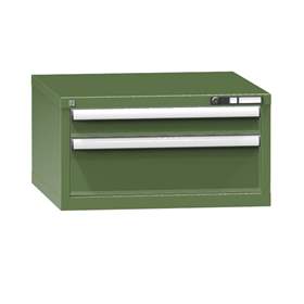 Box container - dulap banc masă de atelier - modul corp dulap cu sertare atașabil banc lucru KOMBI, HxLxl: 390x578x630 mm, 2 sertare, verde RAL6011