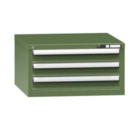 Box container - dulap banc masă de atelier - modul corp dulap cu sertare atașabil banc lucru KOMBI, HxLxl: 390x578x630 mm, 3 sertare, verde RAL6011