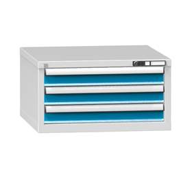 Schubladen-Hängeschrank KOMBI, HxBxT: 390 x 578 x 630 mm, 3 x Schubladen, grau RAL7035/blau RAL5012