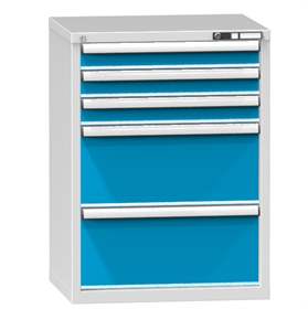 Zásuvková dílenská skříňka, v x š x h: 990 x 731 x 630 mm, 5 x zásuvka, barva šedá RAL7035/modrá RAL5012