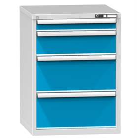 Zásuvková dielenská skriňa, v x š x h: 990 x 731 x 780 mm, 4 x zásuvka, farba šedá RAL7035/modrá RAL5012