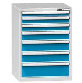 Zásuvková dílenská skříňka, 7 x zásuvka, v x š x h: 990 x 731 x 780 mm, barva šedá RAL7035/modrá RAL5012