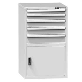 Zásuvková dielenská skriňa, v x š x h: 1215 x 731 x 780 mm, 5 x zásuvka, 1 x skrinka, farba šedá RAL7035