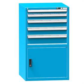 Schubladenschrank für Werkstatt, HxBxT: 1215 x 731 x 780 mm, 5 x Schubladen, 1 x Schrank, Farbe blau RAL5012