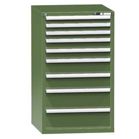Werkzeugschrank mit Schubladen, 9 x Schublade, H x B x T: 1215 x 731 x 780 mm, Farbe Grün RAL6011