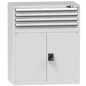 Zásuvková dielenská skriňa, v x š x h: 1215 x 1037 x 630 mm, 4 x zásuvka, 1 x skrinka, farba šedá RAL7035