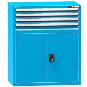 Schubladenschrank für Werkstatt, HxBxT: 1215 x 1037 x 630 mm, 4 x Schubladen, 1 x Schrank, Farbe blau RAL5012