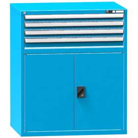 Schubladenschrank für Werkstatt, HxBxT: 1215 x 1037 x 780 mm, 4 x Schubladen, 1 x Schrank, Farbe blau RAL5012