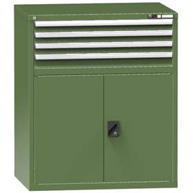 Zásuvková dílenská skříňka, v x š x h: 1215 x 1037 x 780 mm, 4 x zásuvka, 1 x skříňka, barva zelená RAL6011