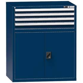 Zásuvková dílenská skříňka, v x š x h: 1215 x 1037 x 780 mm, 4 x zásuvka, 1 x skříňka, barva tmavě modrá RAL5010