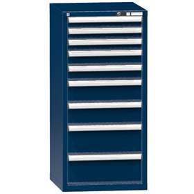 Zásuvková dílenská skříňka, 9 x zásuvka, v x š x h: 1215 x 578 x 630 mm, barva tmavě modrá RAL5010