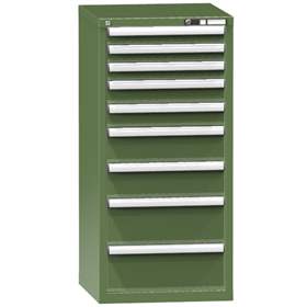 Zásuvková dílenská skříňka, 9 x zásuvka, v x š x h: 1215 x 578 x 630 mm, barva zelená RAL6011