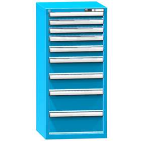 Zásuvková dílenská skříňka, 9 x zásuvka, v x š x h: 1215 x 578 x 630 mm, barva modrá RAL5012