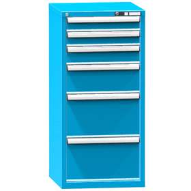 Zásuvková dílenská skříňka, 6 x zásuvka, v x š x h: 1215 x 578 x 630 mm, barva modrá RAL5012