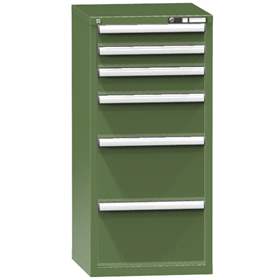 Zásuvková dílenská skříňka, 6 x zásuvka, v x š x h: 1215 x 578 x 630 mm, barva zelená RAL6011