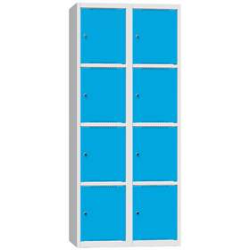 Ladeschrank, 8 Segmente, Zylinderschlösser, HxBxT: 1850x800x500 mm, Farbe Grau RAL7035/Blau RAL5012