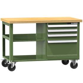 Banc mobil de atelier 1200 x 700 mm, mobilă, capacitate portantă 380 kg, 1 polițe, 4 sertare, verde RAL6011