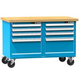 Banc mobil de atelier 1200 x 700 mm, mobilă, capacitate portantă 340 kg, 8 sertare, albastru RAL5012