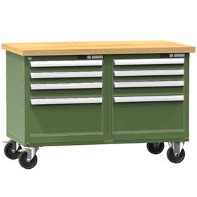 Banc mobil de atelier 1200 x 700 mm, mobilă, capacitate portantă 340 kg, 1x dulap cu uși, 8 sertare, verde RAL6011