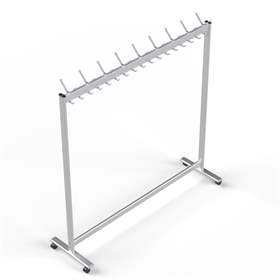 Zweiseitiger Reihengarderobenständer LUX, auf Rollen, 52 Haken, eloxiertes Aluminium, Länge 1760 mm