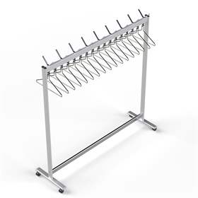 Zweiseitiger Reihengarderobenständer LUX, auf Rollen, 18 Kleiderbügel, 17 Haken, eloxiertes Aluminium, Länge 1760 mm