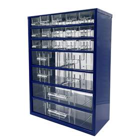 Schubladenmagazin 306 x 155 x 417 mm, Farbe blau, 21 Schubladen