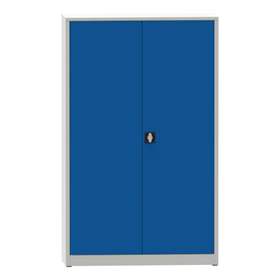 Flügeltürenschrank mit 4 Fachböden, HxBxT: 1950x1200x400 mm, Korpus Lichtgrau RAL7035 /Tür Signalblau RAL5005