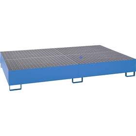 Stahl-Bodenauffangwannen für Palettenregale, mit Stahlrost und Füßen, 2680x1300x250 mm, Blau RAL5010