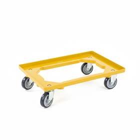 Transportroller 600 x 400 mm, offen, 2 Lenk- und 2 Bockrollen mit Gummirädern, Farbe gelb