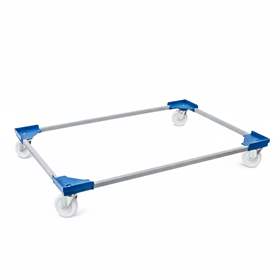 Transportroller VARIABLE 1200 x 800 mm, 4 Lenkrollen mit Kunstoffrädern, Farbe blau
