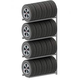 Reifenregal mit 4 Etagen, HxBxT: 2500 x 1300 x 400 mm, Etagen-Tragfähigkeit 150 kg, Anbauregal